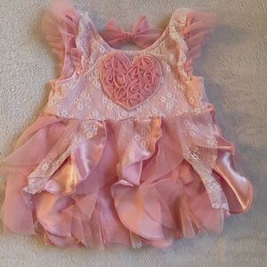 Little lass pink heart ruffle onesie dress